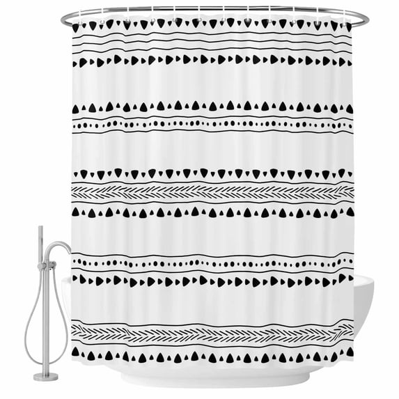 White Boho Geometric Shower Curtain, Waterproof Shower Curtains for Bathroom, Abstract Art Dots Striped Washable Fabric Bathtub Curtain Set Bath Decor with 12 Hooks Extra Long 72"x96"
