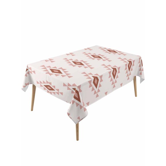 White Boho Geometric Table Cloth, Waterproof Tablecloth for Rectangle Tables, Modern Simple Aztec Ethnic Pattern Reusable Washable Fabric Table Cover for Restaurant Kitchen Dining Tables 60"x120"