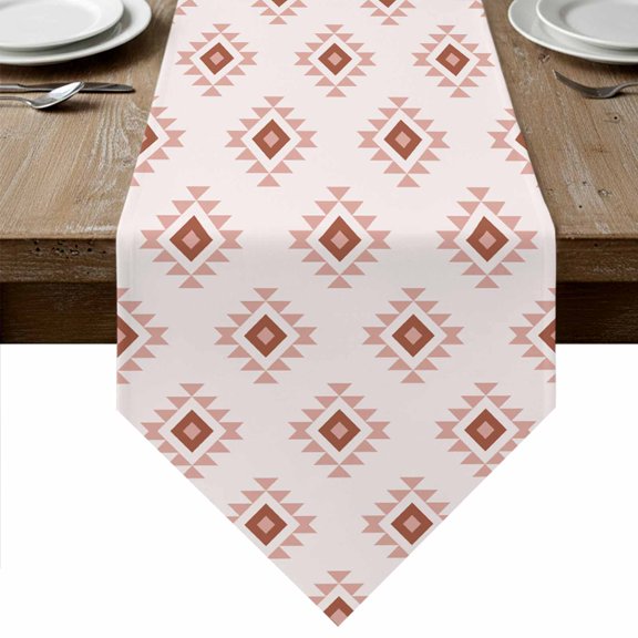 White Boho Geometric Table Runner Linen Burlap Table Runner 36 Inches Small Modern Simple Aztec Ethnic Pattern Dresser Scarves for Kitchen Island Coffee Dining Party Wedding Holiday Decor 13"x36"