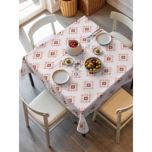 White Boho Geometric Tablecloth Square Table Cloth 54x54, Waterproof Tablecloth Outdoor Table Cloth, Modern Simple Aztec Ethnic Pattern Washable Table Cover for Kitchen Dinning Party