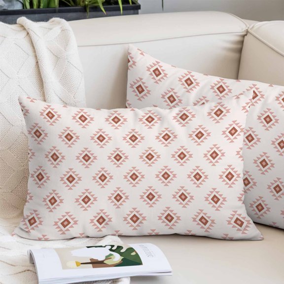White Boho Geometric Throw Pillow Cover, Pillowcase Protectors with Zipper, Breathable Decorative Lumbar Pillow Case Cover, Modern Simple Aztec Ethnic Pattern Pillow Shams for Couch Sofa 12x20Inch