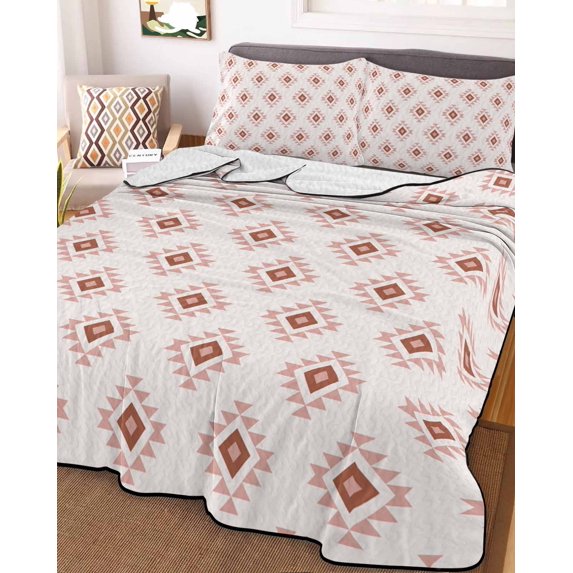 White Boho Geometric Twin XL Size Down Alternative Comforter,Lightweight Comforter Quilt Bedding Set with Pillow Shams Modern Simple Aztec Ethnic Pattern Bed Comforter Duvet Insert 68"x98"