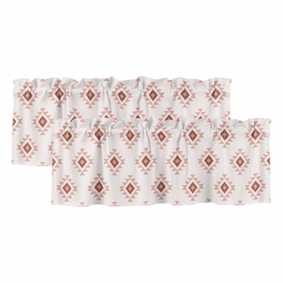 White Boho Geometric Valances for Windows, Decorative Rod Pocket Window Valance Curtains, Modern Simple Aztec Ethnic Pattern Short Curtain Drapes for Kitchen/Living Room, 2 Panels, 42" W x 12" L