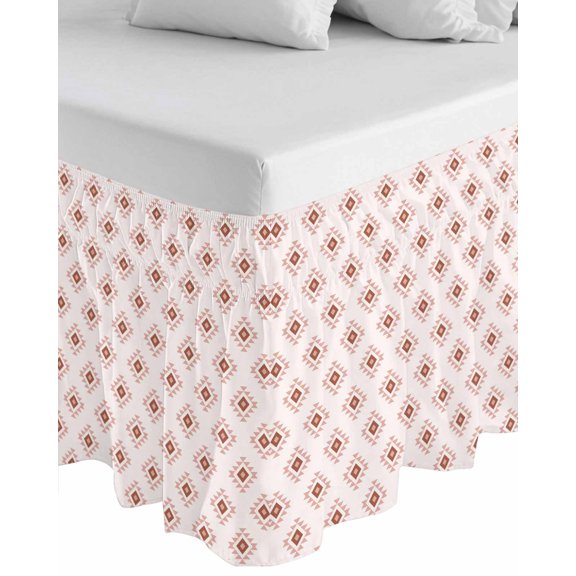 White Boho Geometric Wrap Around Bed Skirts for Queen Bed 16" Drop,Bed Skirt with Adjustable Elastic Belt Dust Ruffle Bed Valance for Bedroom Hotel Modern Simple Aztec Ethnic Pattern Bed Frame Cover