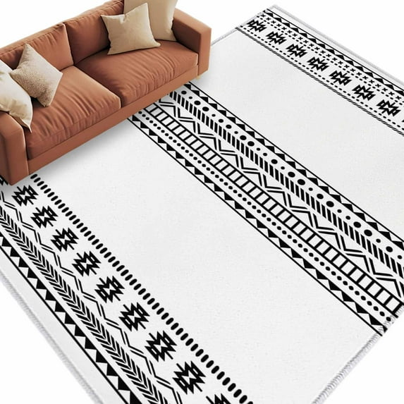 White Boho Large Area Rugs for Bedroom Living Room, Non Slip Carpet Bedside Rug, Farmhouse Simple Abstract Striped Geometric Rectangular Floor Cover Kitchen Accent Rug 5'x7' for Dining Room/Office
