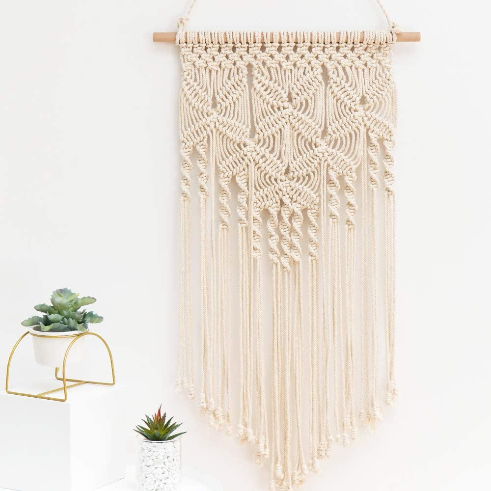 White Boho Large Macrame Wall Hanging Boho Inspired 16x27.6", Boho Decor Wall Art, Boho Wall Hanging Decor for Living Room Bedroom, Boho Chic Wall Decor, Woven Tapestry Bohemian Wall Decor
