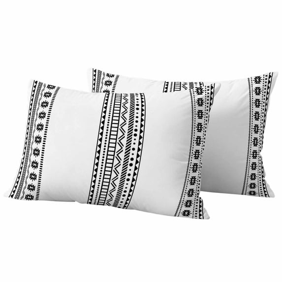 White Boho Outdoor Waterproof Pillow Covers, Farmhouse Simple Abstract Striped Geometric Decorative Rectangle Throw Pillowcase Sofa Cushion Sham for Patio/Couch/Chair, 20"x12" 2 Pack