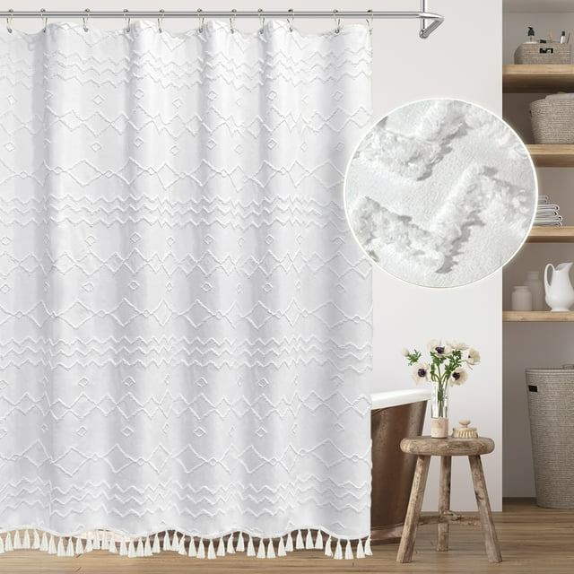 Chic Polyester White Boho Shower Curtain 72''×72'', Modern Design with