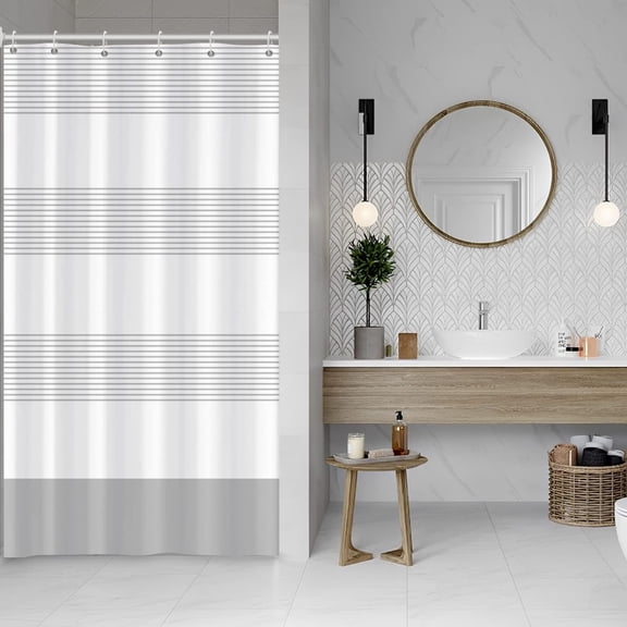 White Boho Stall 36x72 inches Shower Curtain Set for Bathroom Grey Stripe Lines Bathtub RV Room Partition Decoration Waterproof Fabric Shower Curtains with Hooks