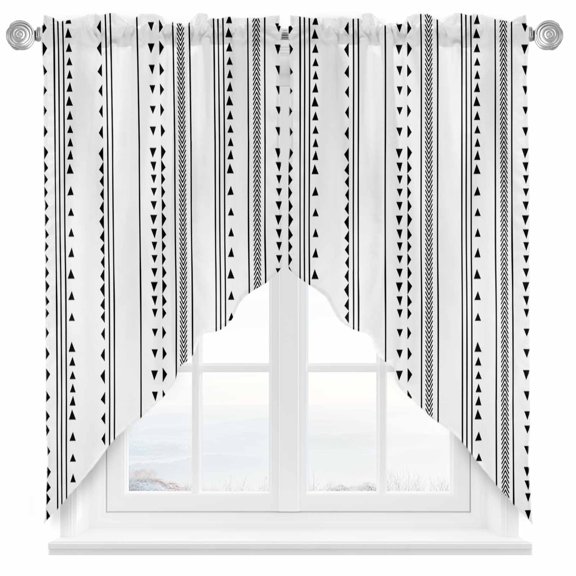 White Boho Swag Valances for Windows 2 Pack Geometric Stripes Triangle Swag Kitchen Curtains 36 Inches Long Rod Pocket Short Window Treatment for Kitchen Bathroom 28"x36"