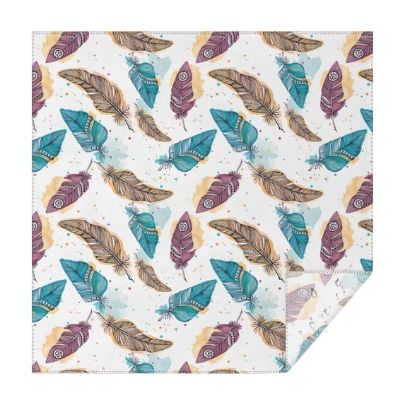 White Boho Tribal Feathers Pattern Square Tablecloth,Waterproof Square Table Cover,Wipeable Spillproof Washable Table Cover for Home Kitchen Party Decor 52"x52"(132x132cm)