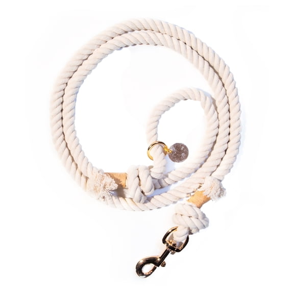 Glow Pups Boho Chic Style Rope Leashes 1 in Cotton Boho Chic Dog Standard Leash, White