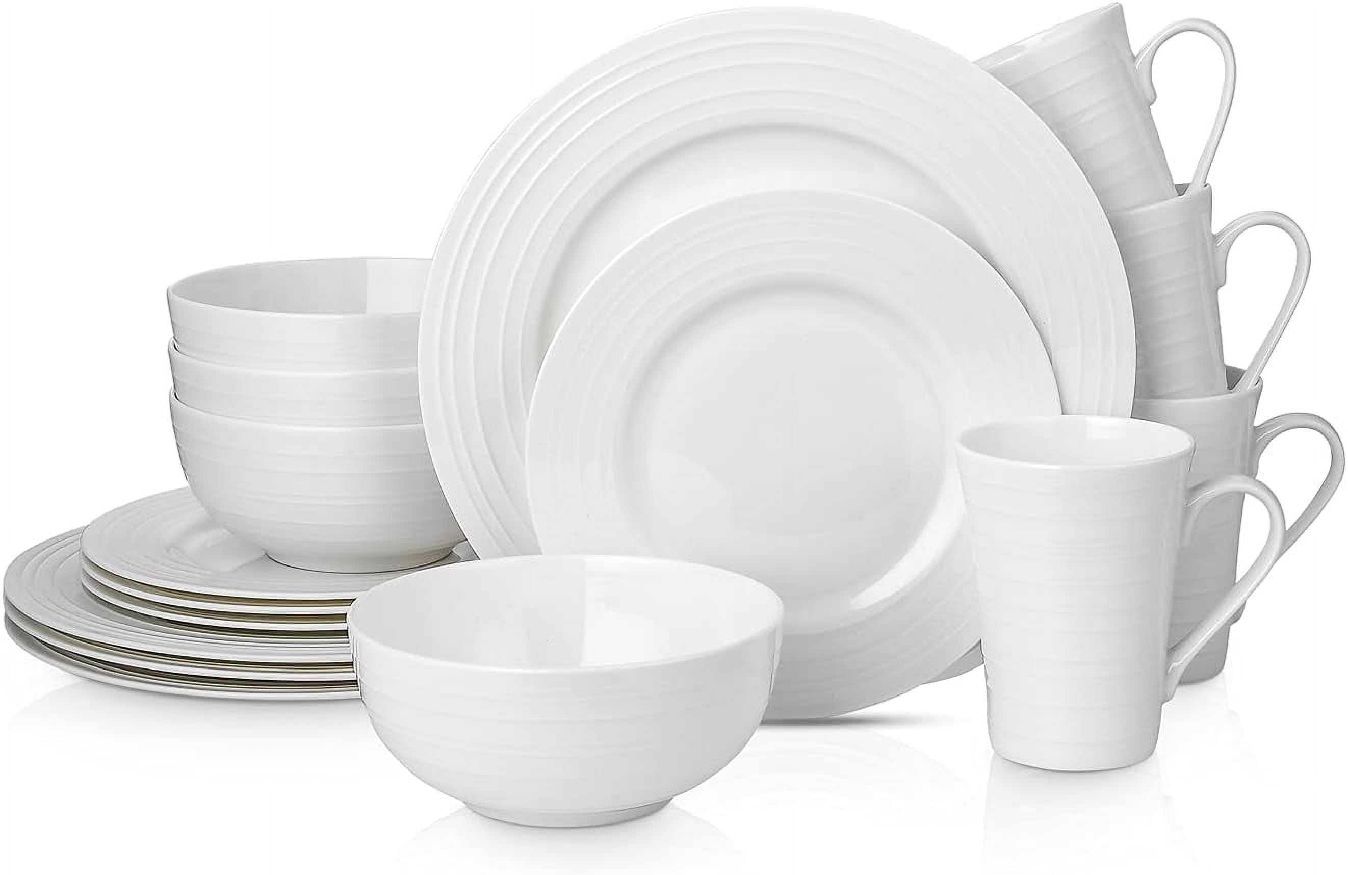 Elegant White Porcelain 16-Piece Dinnerware Set with Swirl Design