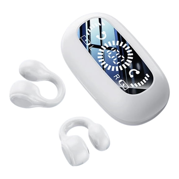 White Bones Conduction Bluetooth Earphones With Non In Ear Clip Style, Digital Display, Long Battery Life And 5.4 Bluetooth For Sports And Outdoor Activities