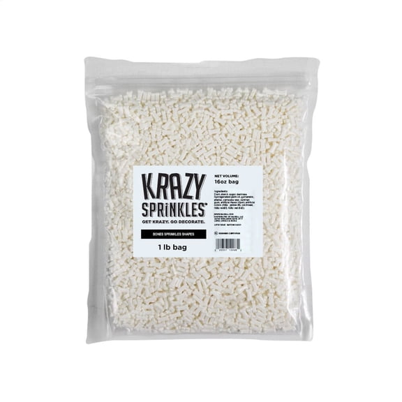 Krazy Sprinkles - Edible White Bone Shapes - Bold Cake Decoration, 1lb Bag