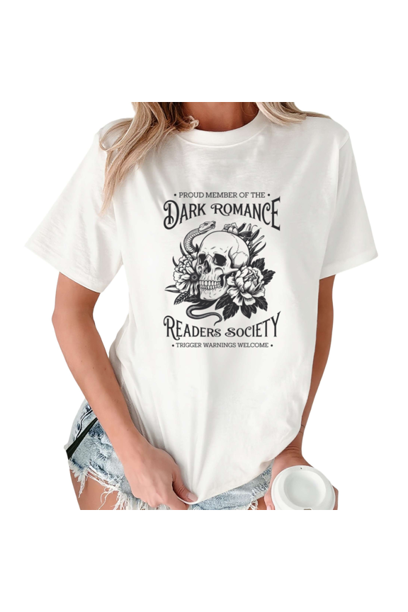 White Book Lover Skull Snake Flower Print T-Shirt Graphic Tees Shirts Dark Romance Gift Fantasy Romance S-5XL Tops