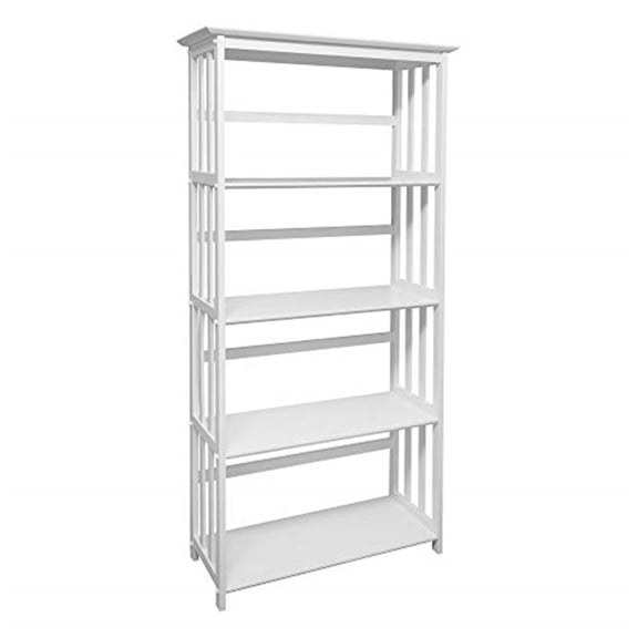 White Bookcase 5 Shelf - Solid Pine Wood - 29.5" Wide - Home Office Storage