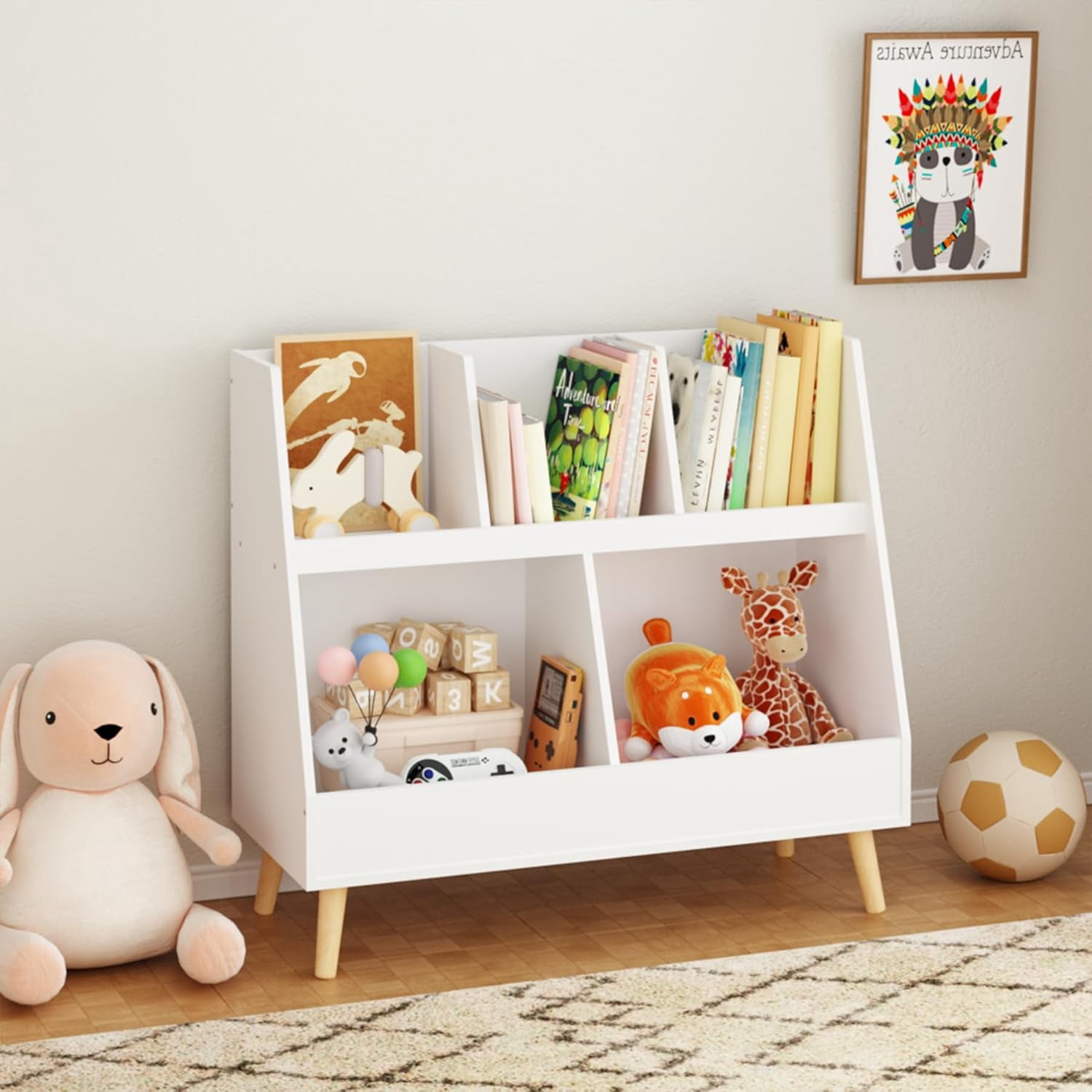 White Bookcase Bookshelf Rack with 5 Compartments and Legs ...