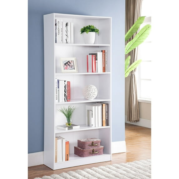 White Bookcase Display,Modern Bookstand with Five Shelves,White Particle Board Furniture Office File Cabinets Storage Cabinets