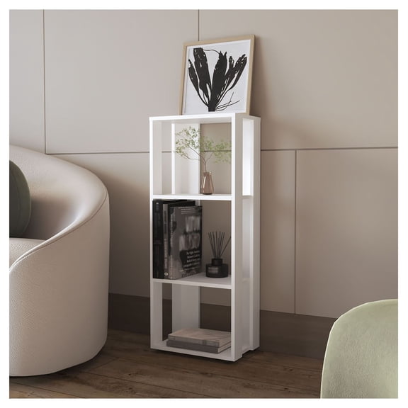 White Bookcase - FM FURNITURE Modoc Open Shelves - 39.4" Tall Melamine Bookcase for Living Room, Bedroom, Home Office - Compact Storage