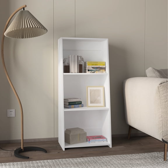 White Bookcase With Three Shelves - Abundant Space For Books & Decorative Pieces, Scratch-, Simple Cleaning, Modern Living Bookcase, 3 Decor, Easily Cleaned, Style Area