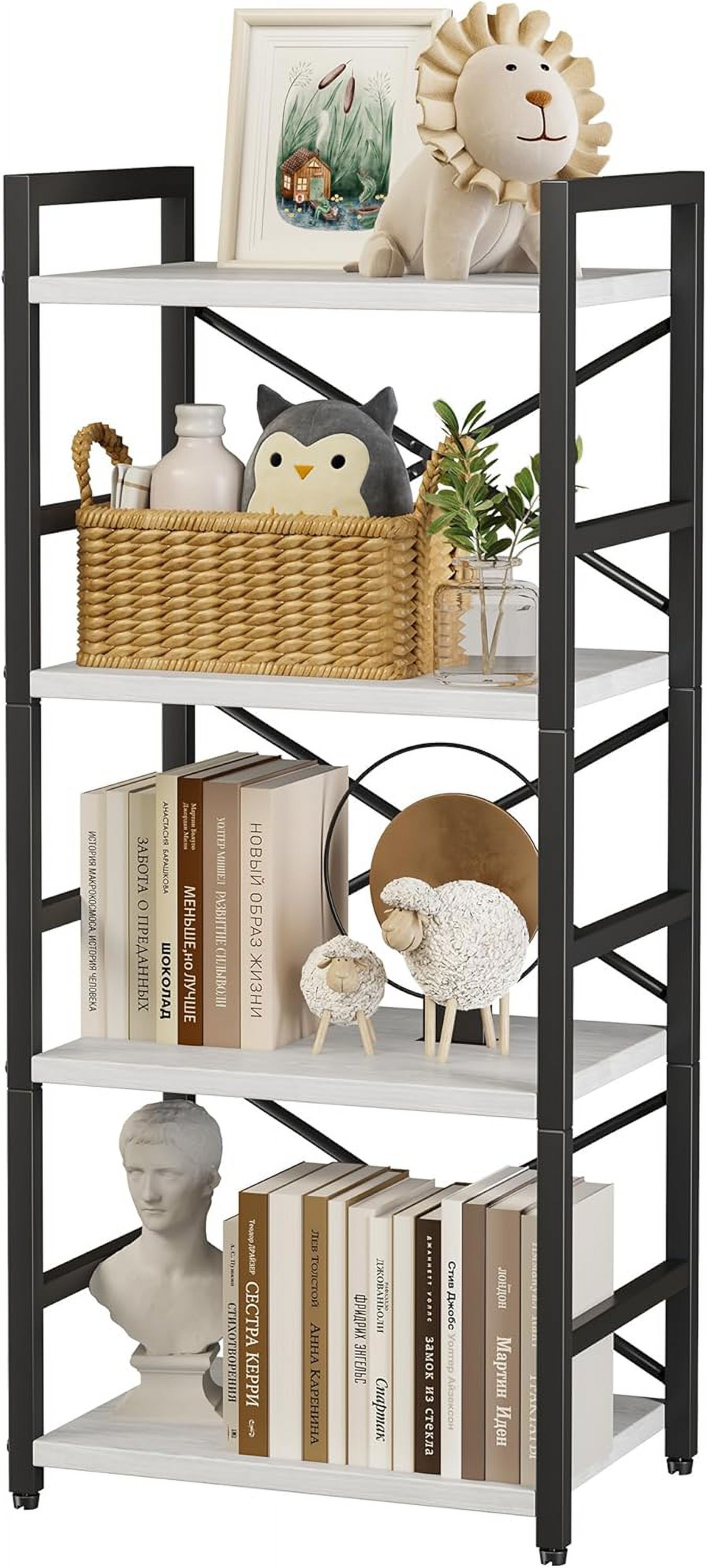 White Bookshelf, 4 Tier Small Bookcase, White Metal Small Bookcase for ...