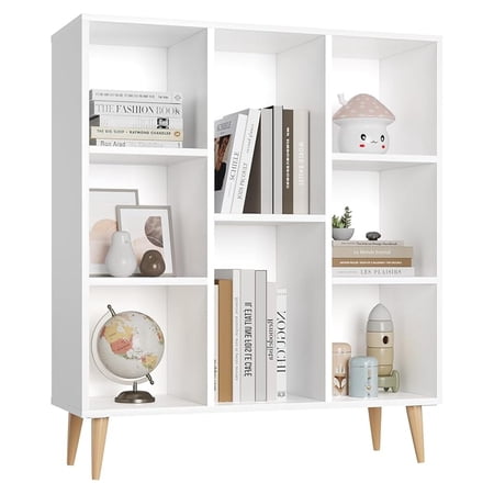 White Bookshelf, 8 Cube Open Bookcase, Modern Minimalist Shelves, Freestanding Storage Organizer for Small Spaces
