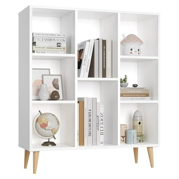 White Bookshelf, Wooden Open Shelf Bookcase, Modern Minimalist Bookcase,8 Cube Open Book Shelves Storage Organizer, Freestanding Display Bookcases for Small Space
