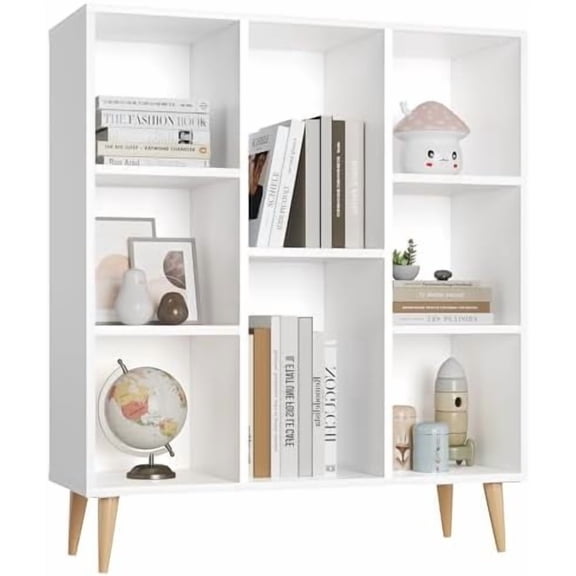 White Bookshelf, Wooden Open Shelf Bookcase, Modern Minimalist Bookcase,8 Cube Open Book Shelves Storage Organizer, Freestanding Display Bookcases for Small Space$$Home Decor, Kitchen, & Other
