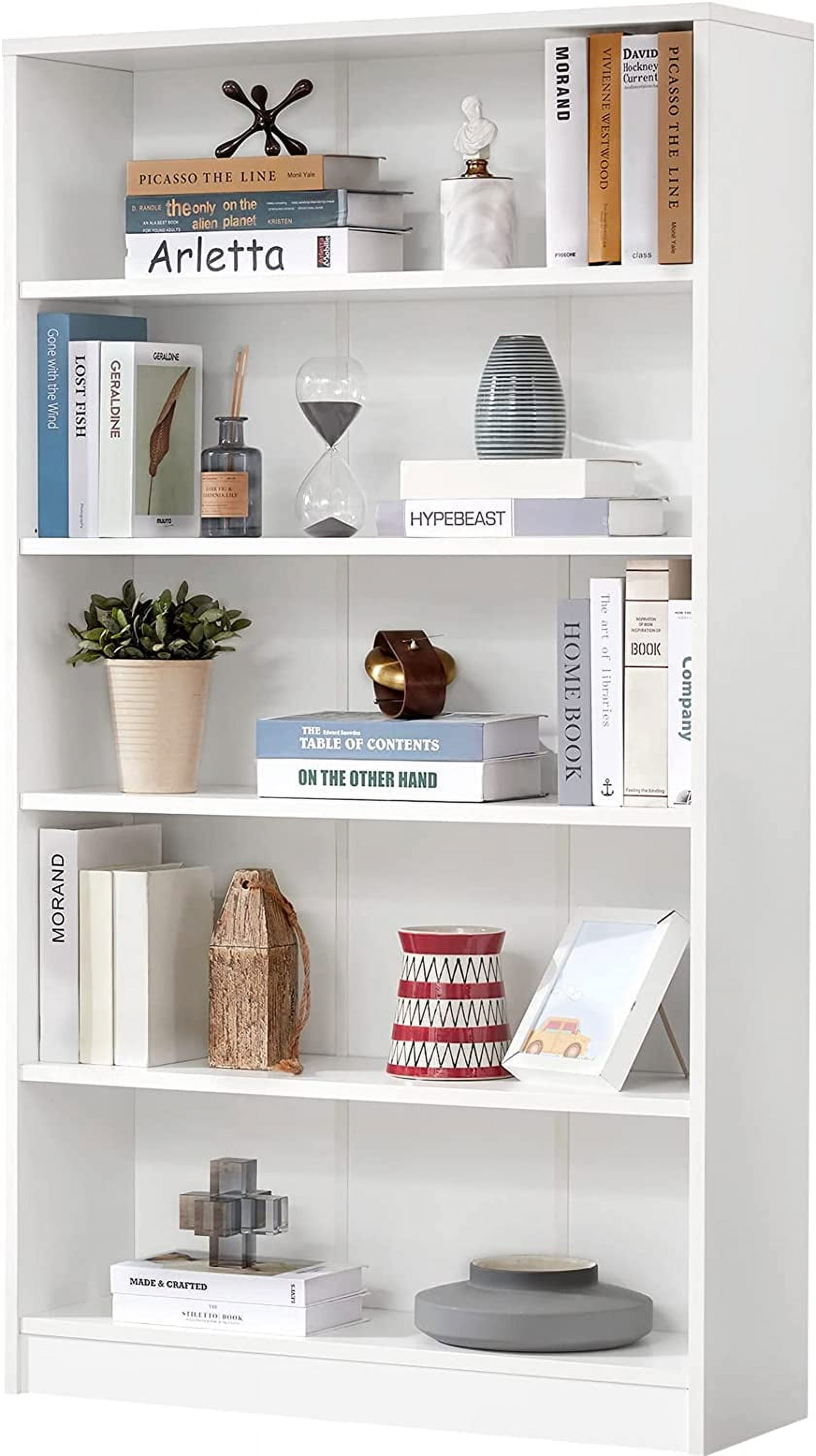 White Bookshelf for Bedroom 5 Shelf Office Bookcase 60 Inches Tall