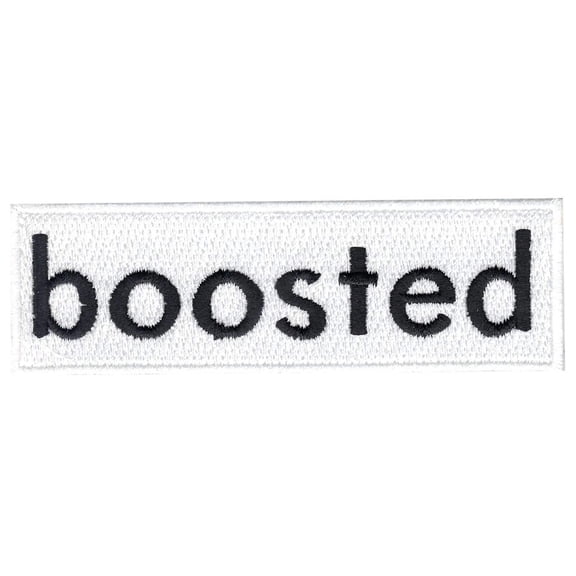 White Boosted Iron On Embroidered Patch