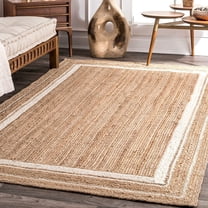 White Border Natural Jute Beige Avgari Creation Hand Braided Pattern Area Rug Carpet-2"Sq Feet (24 inch)