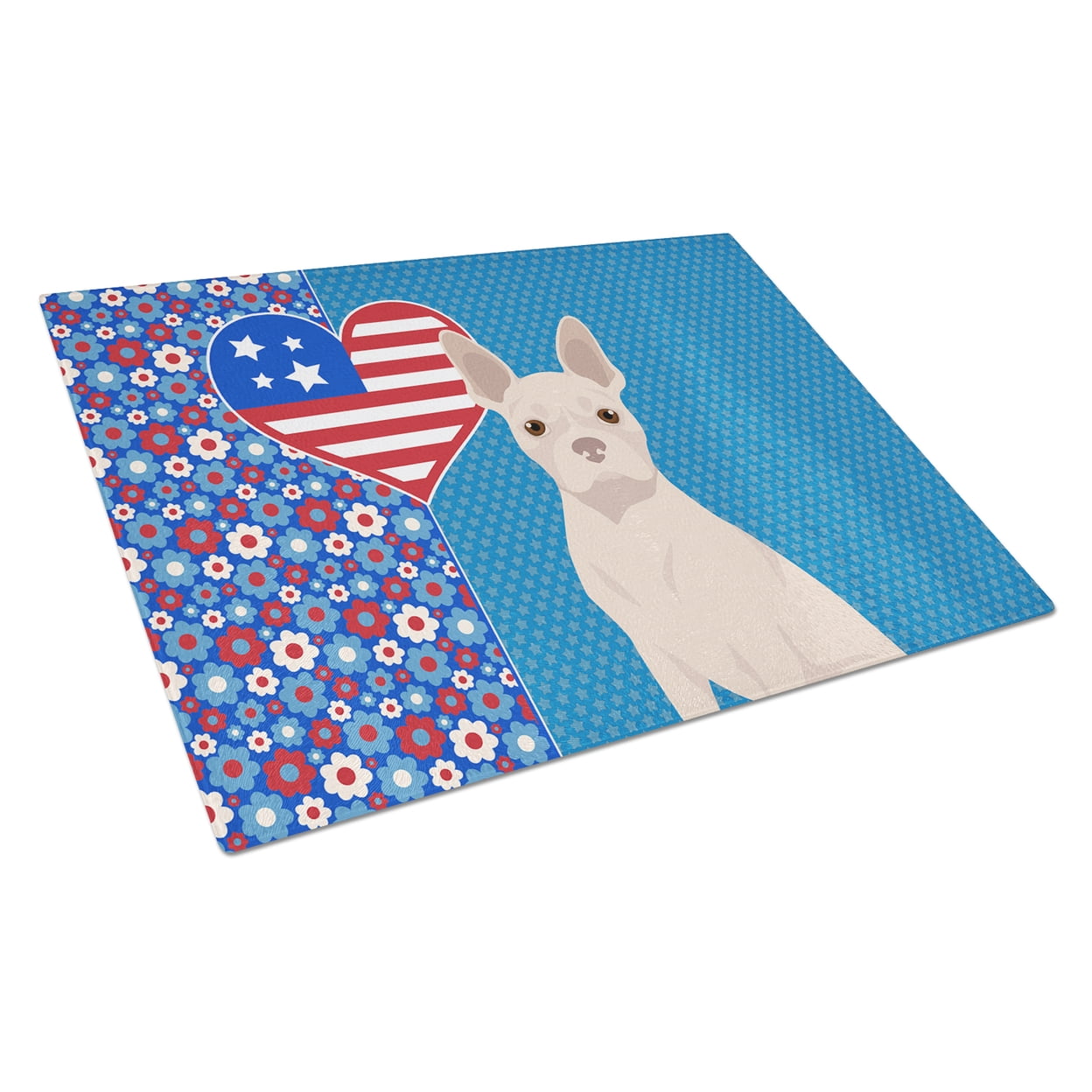 White Boston Terrier Glass Cutting Board Large 12 in x 15 in