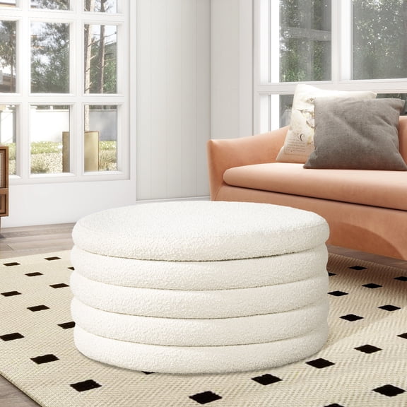 White Boucle 36" - Soft Upholstery, High Density Foam Core, Stable Inner Wood Frame, Skid- Base Foam, Feet