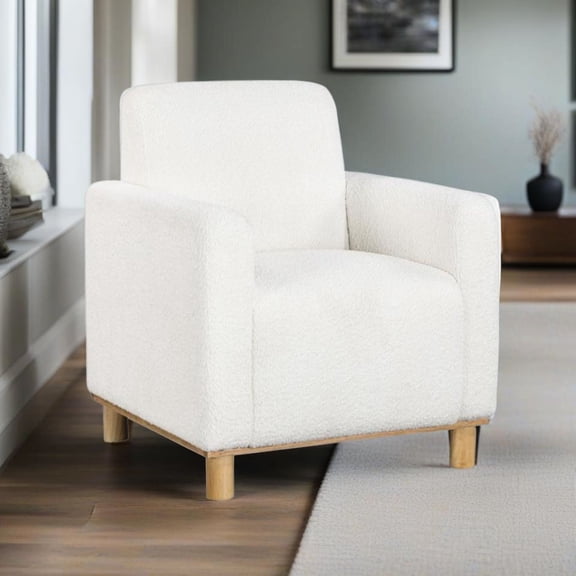White Boucle Fabrication - Comfortable Lounging with Springs - Bedroom Retreat - Solid Hardwood Base