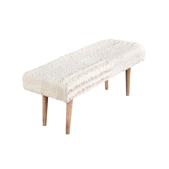 White Boucle Patchwork Handwoven Bench