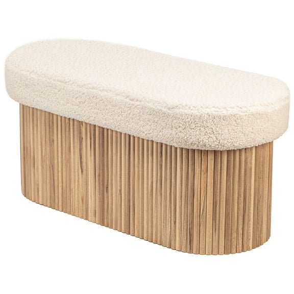 White Boucle Storage Bench Modern Design Style Entryway