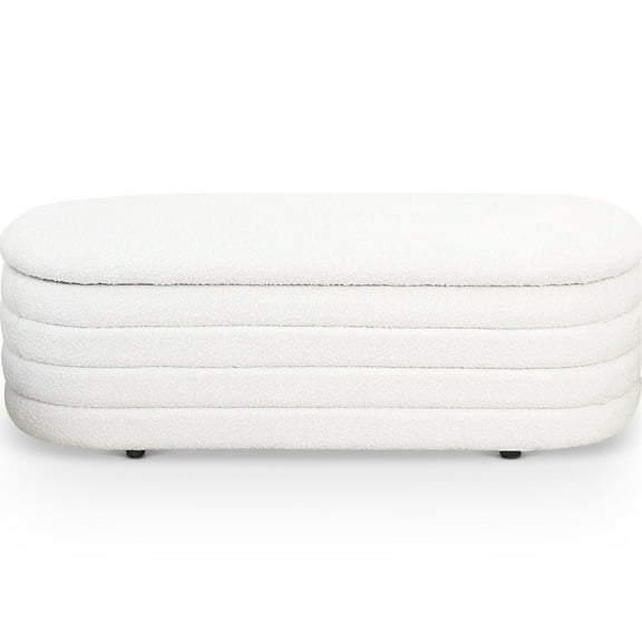 White Boucle Storage Bench - Upholstered, Frame, Mid-century Modern, For Various Rooms, Upholstery, Wood, Versatile And , Easy Maintenance Modern In Color, Tone, To Clean Assemble