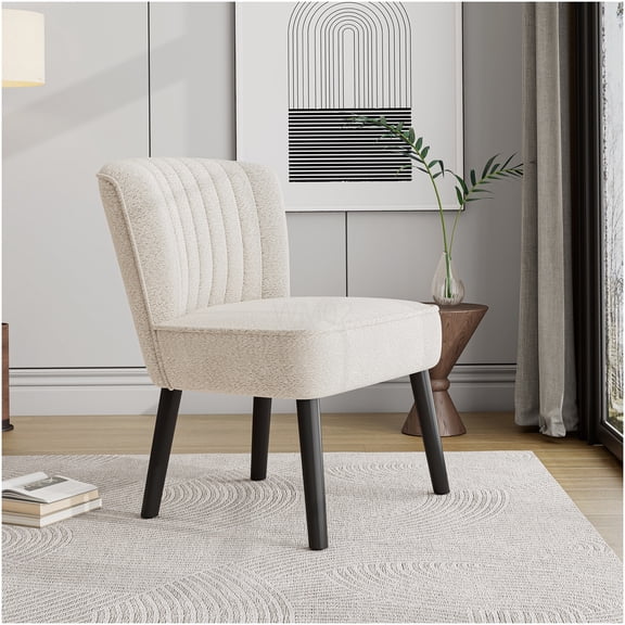 White Boucle Upholstered Shellback Chair with Channel Tufted Back for Small Spaces