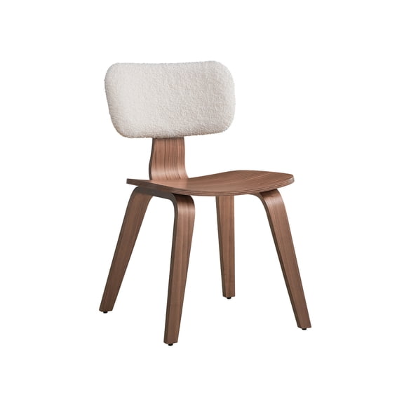 White Boucle and Walnut Color Scheme / Creates Inviting Dining Ambiance