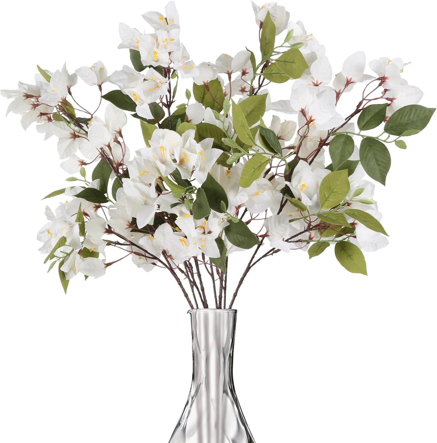 White Bougainvillea Artificial Flowers 3.3Silk Bougainvillea Artificial Long Stem Flowers Silk Flowers Faux Bougainvillea for Wedding Centerpieces Home Garden DIY Decor(White)