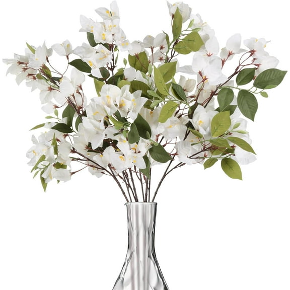 White Bougainvillea Artificial Flowers 3.3Silk Bougainvillea Artificial Long Stem Flowers Silk Flowers Faux Bougainvillea for Wedding Centerpieces Home Garden DIY Decor(White)