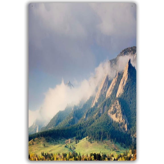 White Boulder Flatirons Metal Sign Retro Tin Poster Mountain View Home Living Room Bedroom Wall Decor 8x12 Inch
