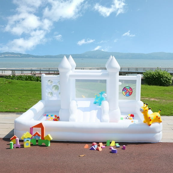 White Bounce House with Blower,Ball Pool,Kids Bounce House,Family Backyard Bouncy Castle,suitable for Yard,Events,Parties,Weddings,Children's Gifts(13ftL12ftW7ftH)