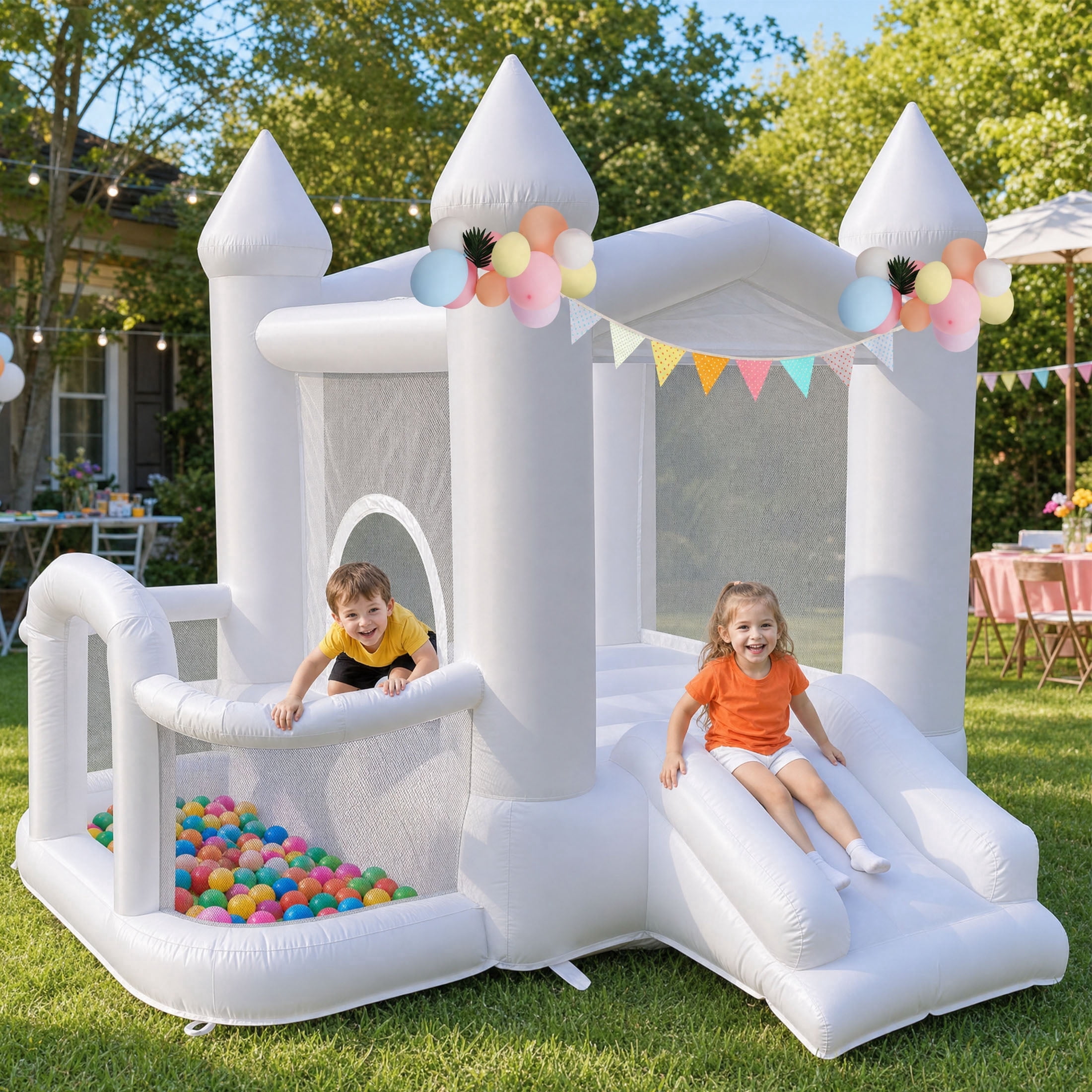 Linor 9FT White Bounce House with Slide, 840D Oxford Cloth, Party ...