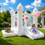 Connsann Inflatable Bounce House with Slide and Ball Pit for Toddlers, 9x9FT, White