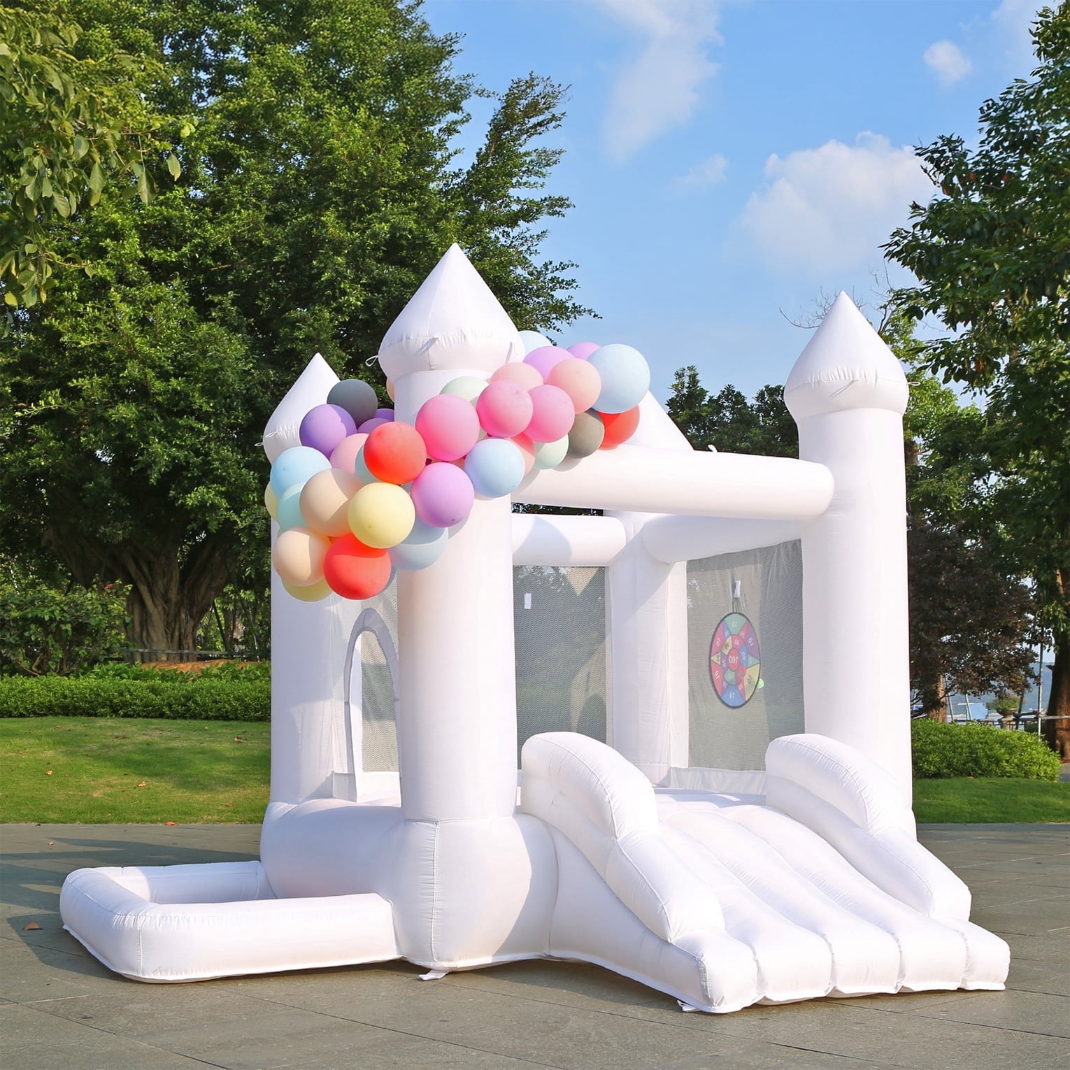 Kids Bounce House With Blower, 8ft X 11ft White Bouncy Castle For Backyard, Birthday Parties, Gifts For Children