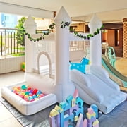 White Bouncing House, Indoor And Outdoor Bouncing Castle, UL Blower With Ball Pit And Slide Rail, Easy To Set Up, Suitable For Activities, Birthday Parties, 2-3 Children To Play With