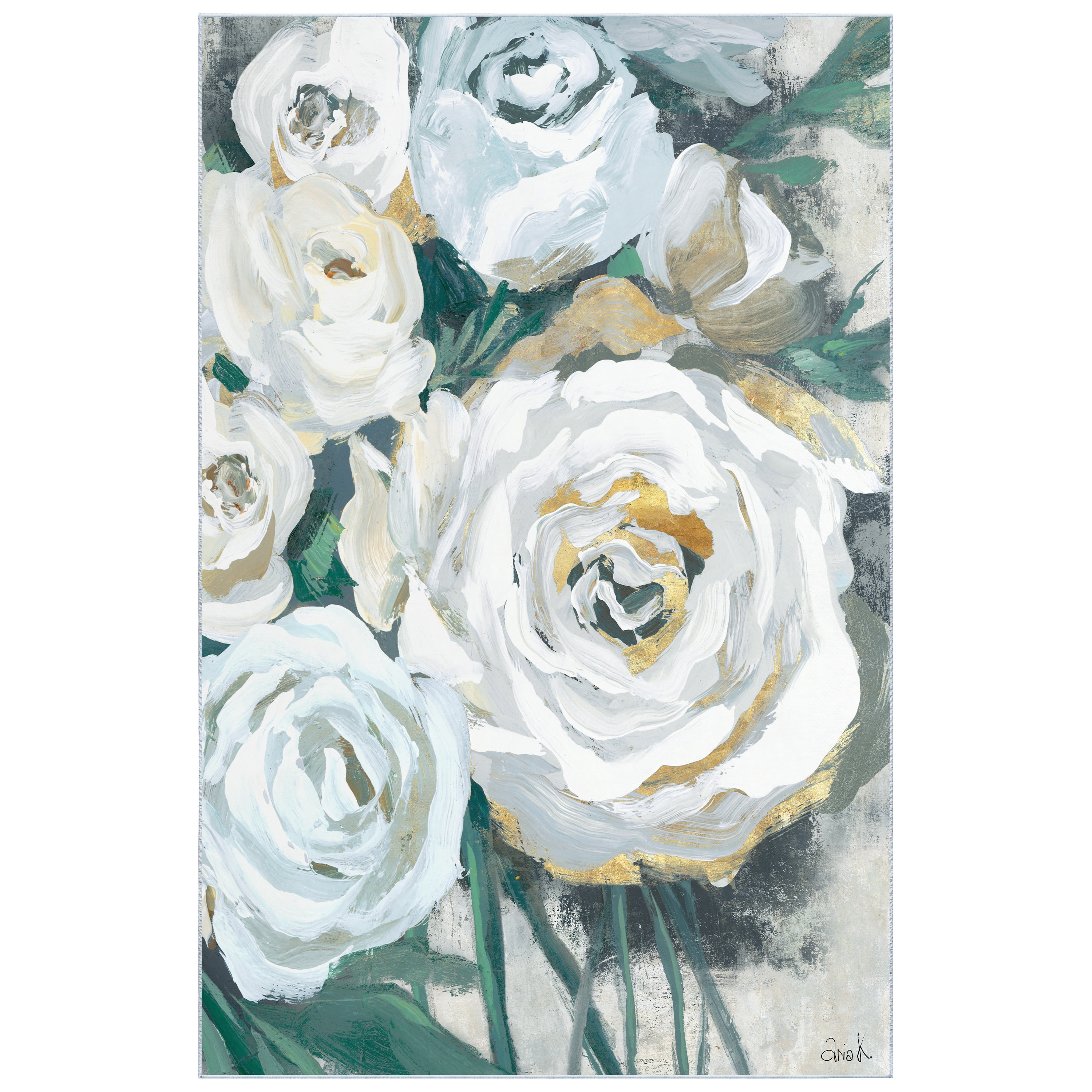 White Bouquet of Florals II Washable Art Area Rug size 5'x8'