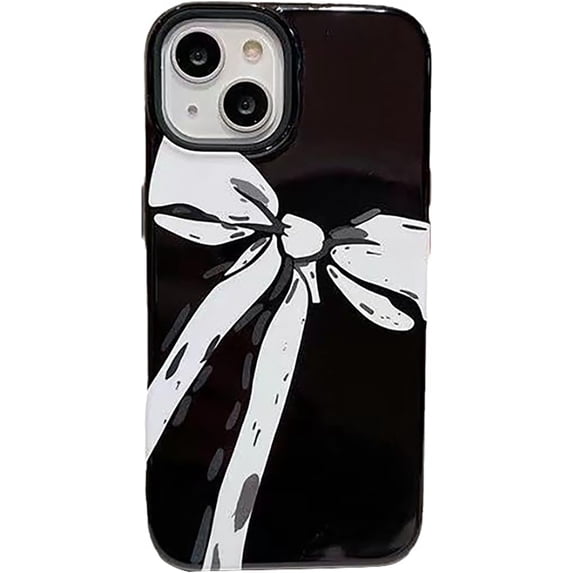 White Bow Black Phone Case Compatible with iPhone Case (Black,iPhone 15)